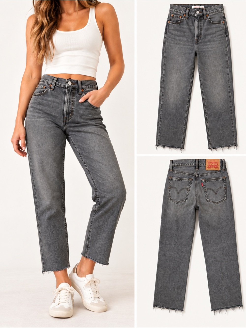 Levi’s Wedgie Straight Jeans Gray Size 25 High Rise Raw Hem
